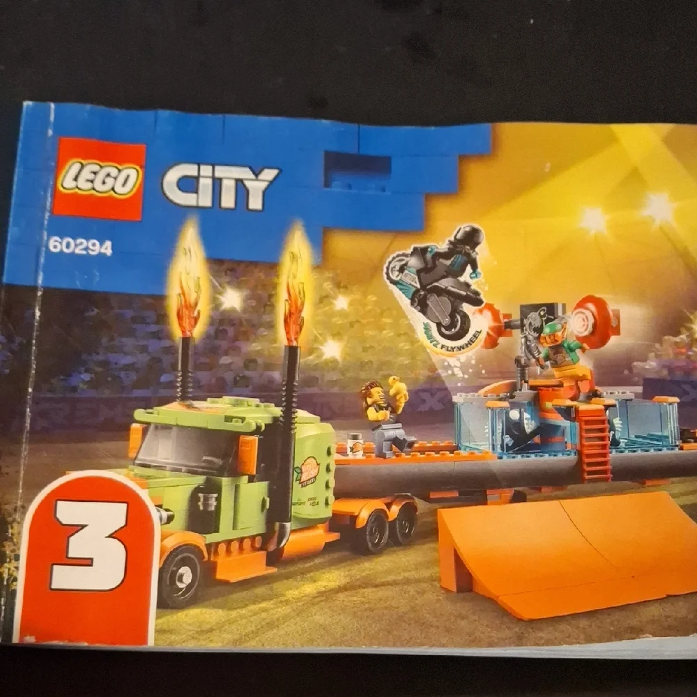 Lego City Green and Orange Stunt Truck with Ramp and Trailer